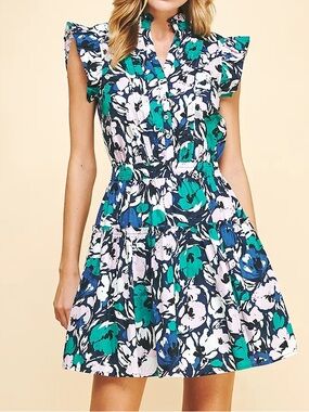 Pinch Green & Blue Floral Mini Dress